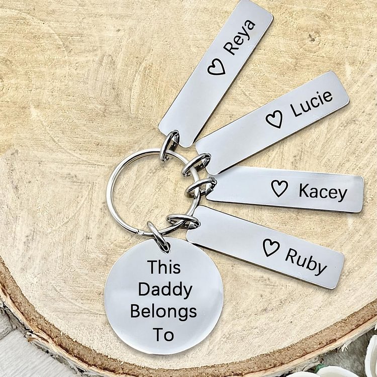 This Daddy Belongs To, Custom Engraved 4 Bar Keychain for Daddy