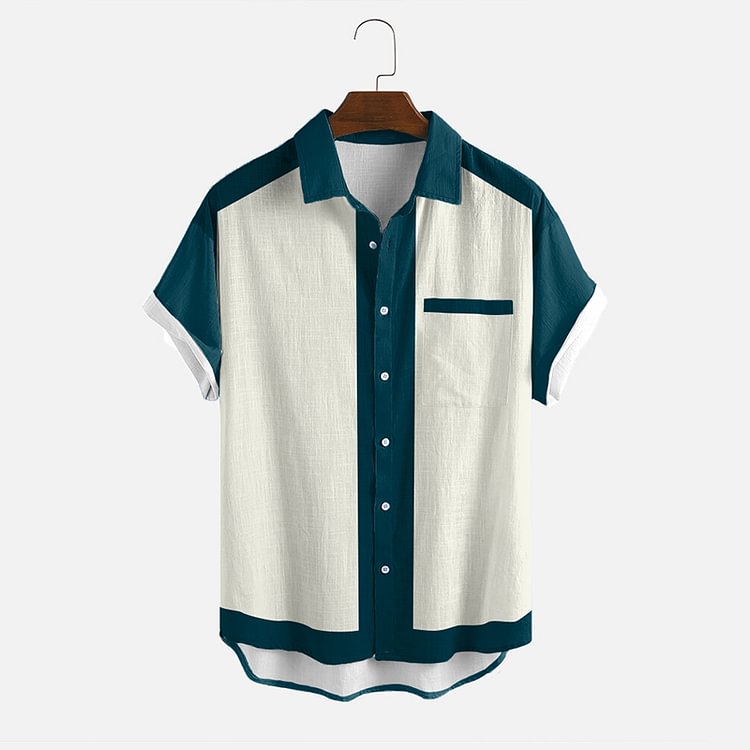BrosWear Blue And White Contrast Short Sleeve Shirt