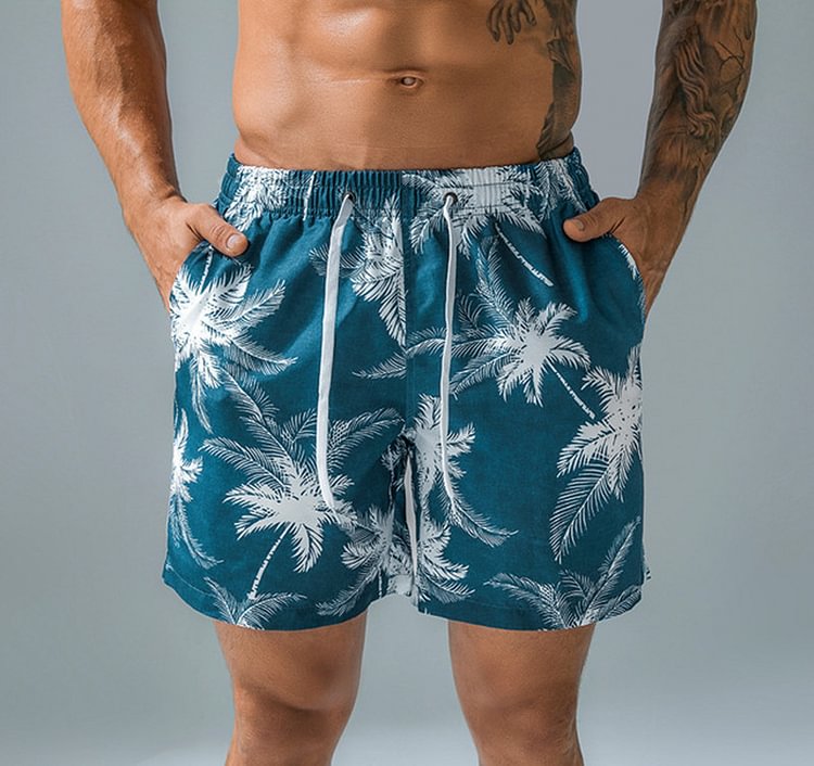 Summer Quick-drying Coconut Leaf Printed Men's Surfing Beach Shorts