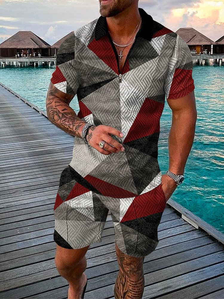 Men's Holiday Geometric Color Matching Printed Polo Suit