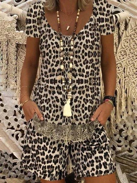 Leopard Shift Short Sleeve Suits