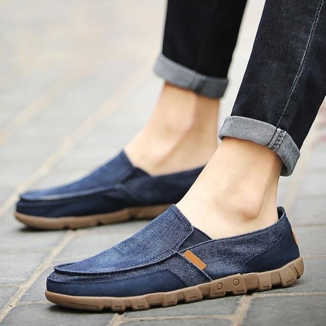 Men Casual Breathable Slip-On Loafers Flat Canvas Shoes-Corachic