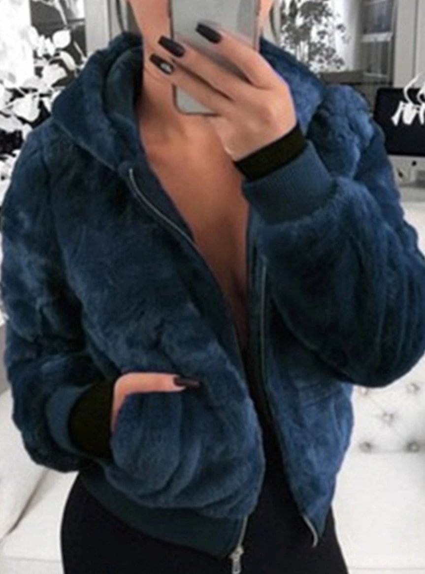 Casual Hooded Faux Fur Plush Jacket-Corachic