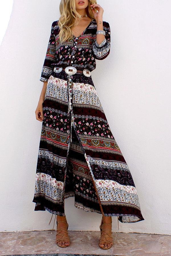 Womens Holiday Ethnic Print Beach Long Skirt-Allyzone-Allyzone