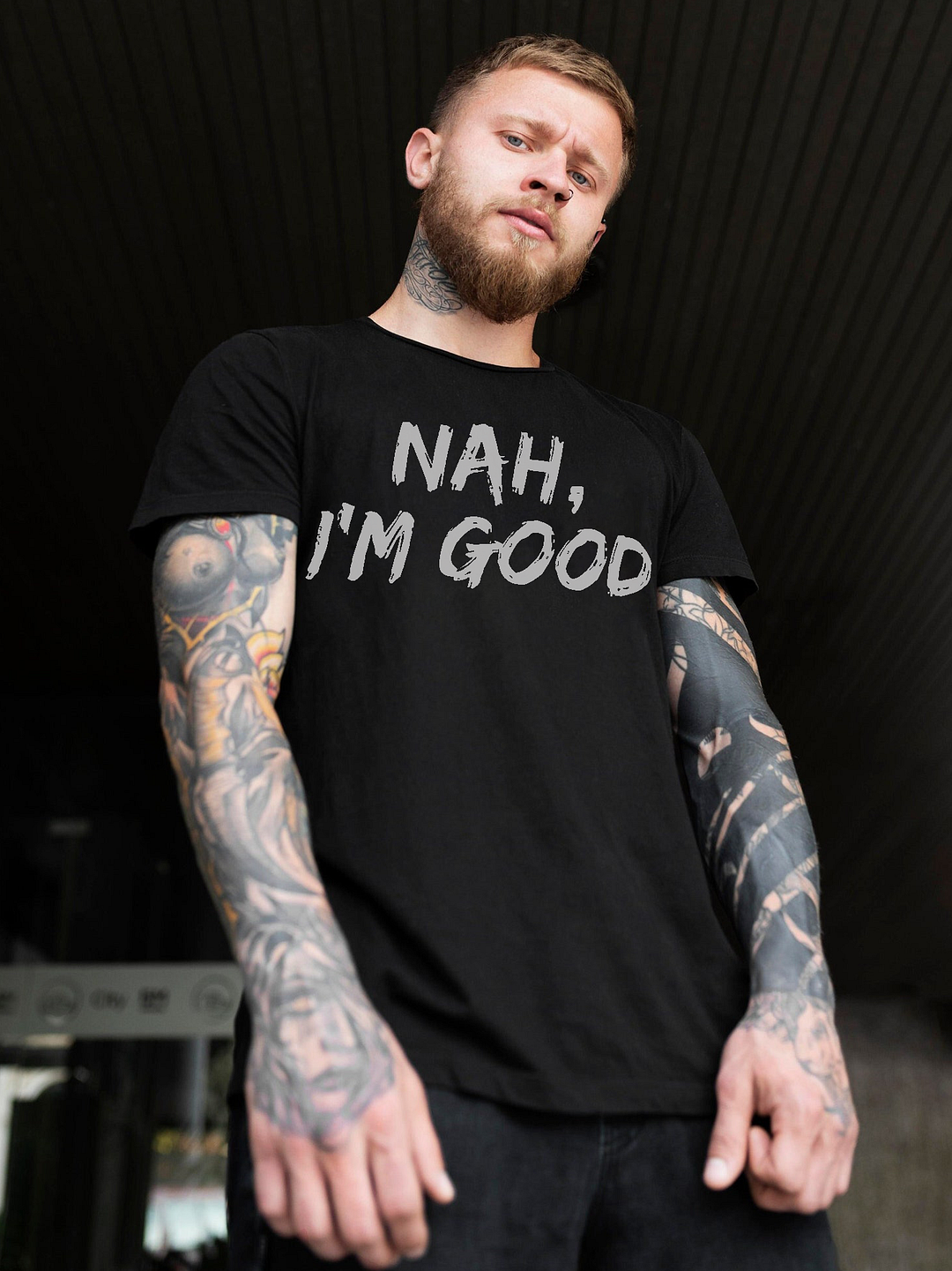 Nah, I'm Good Letters Print Men's Short Sleeve T-shirt - Krazyskull