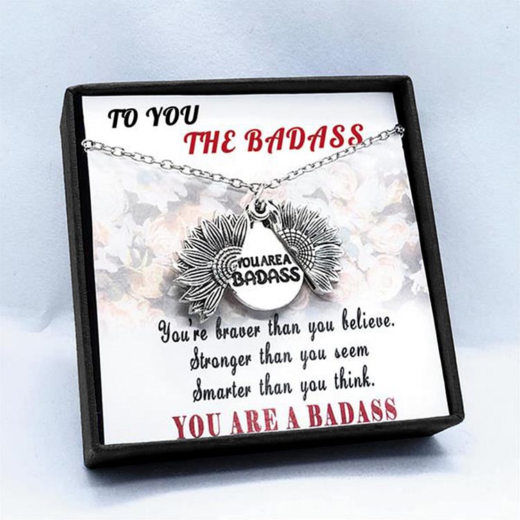You Are a Badass Sunflower Necklace - Gift Box Set
