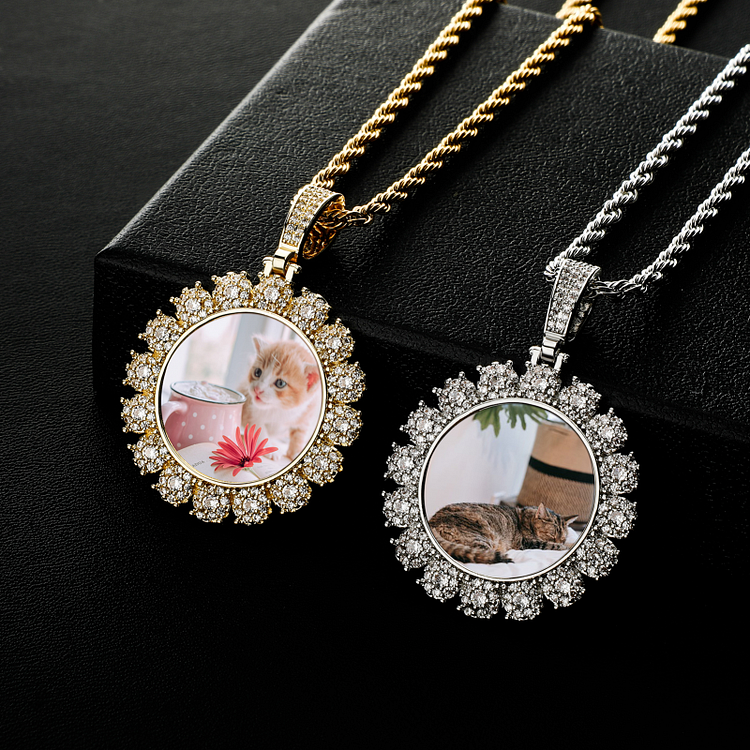 Custom Photo Iced Out Full Zircon Pendant Personalized Necklaces Jewelry 
