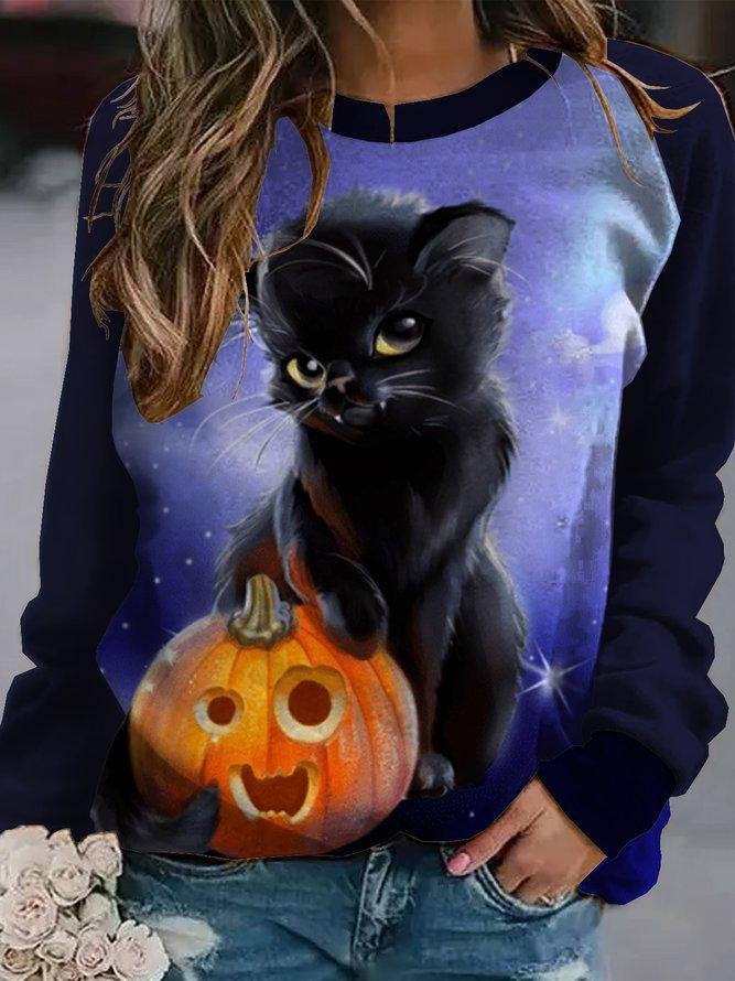 Halloween Black Cat Pumpkin Sweatshirt-Mayoulove