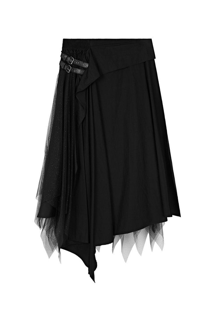 SDEER Mesh elastic stitching irregular black A long skirt