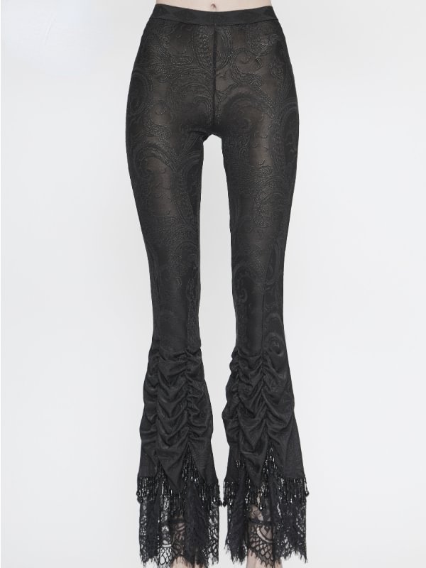Lace Beaded Pleated Gothic Leggings
