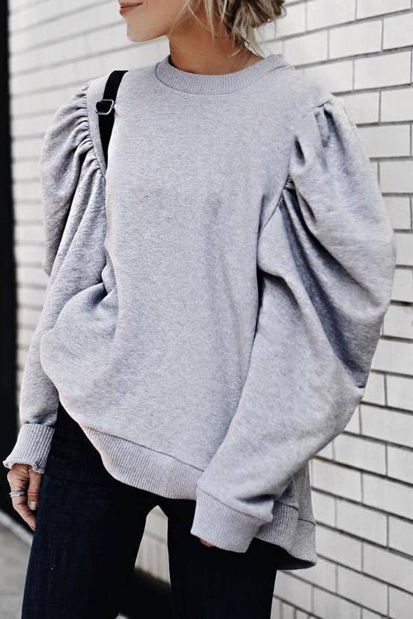 Loose Solid Color Long-sleeved Sweatshirt-Allyzone-Allyzone