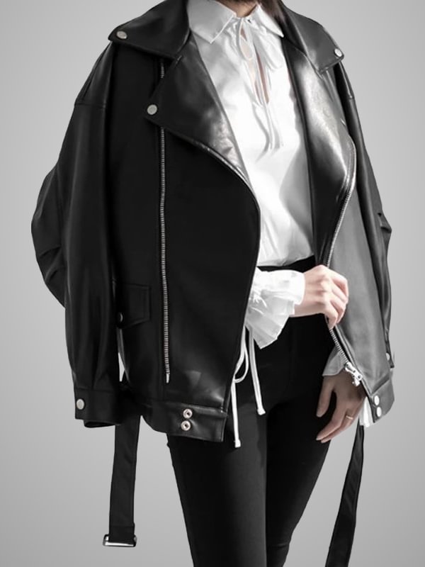Casual Solid Shawl Collar Oversize Basic PU Leather Jacket