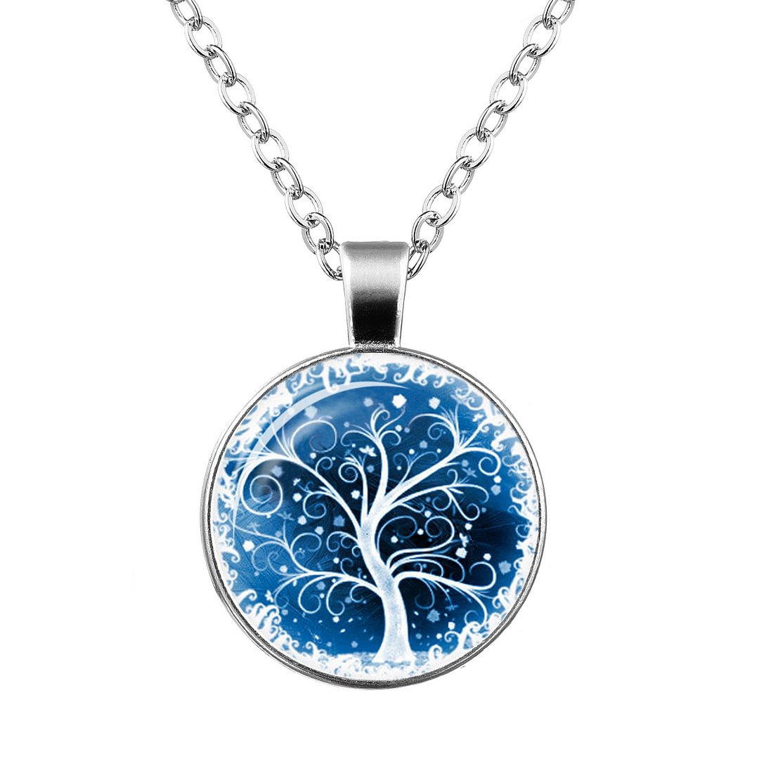 Tree Of Life Time Gem Glass Pendant Necklace