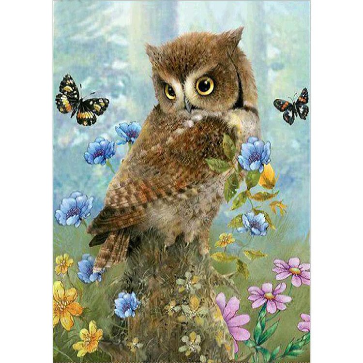 Flower Owl - Full Round Drill Diamond Painting - 30x40cm(Canvas)