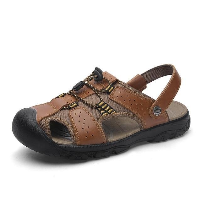 Men's Leather Classic Roma Sandals Outdoor Beach Flip Flops Sandals-Corachic