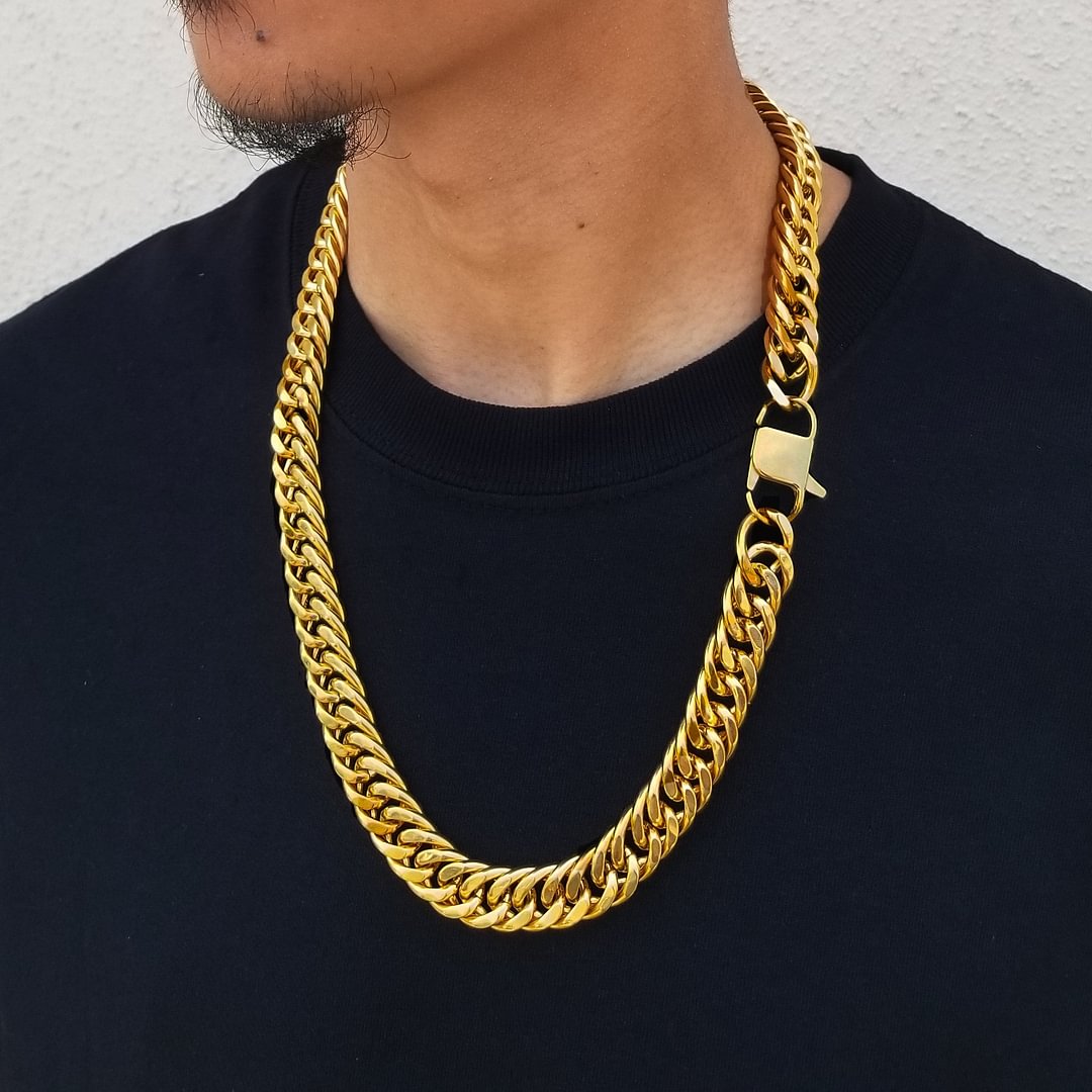19MM 14K Gold Plated Heavy Stainless Steel Cuban Chain-VESSFUL