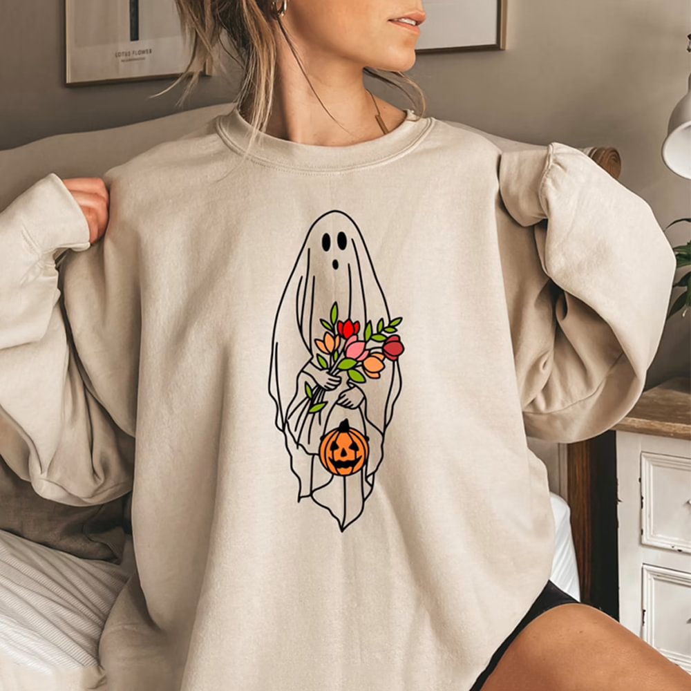 Minnieskull Ghost Hold Flowers Sweatshirt - Minnieskull
