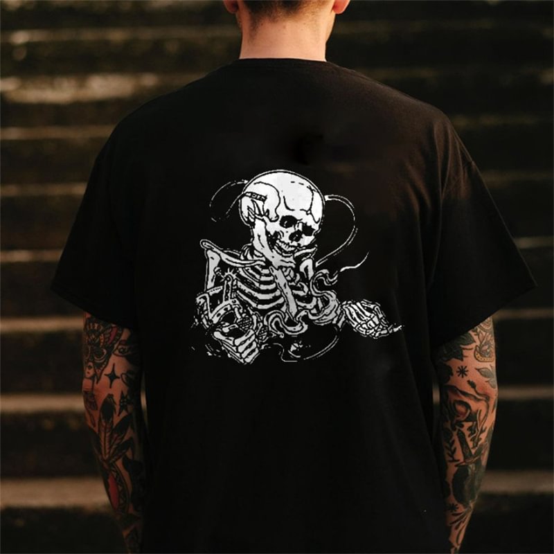 UPRANDY Experiment Skull Printed Black Men's T-shirt -  UPRANDY
