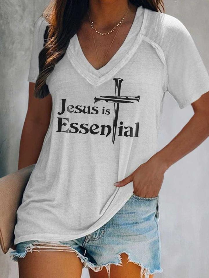 Jesus is essential v-neck graphic tees
