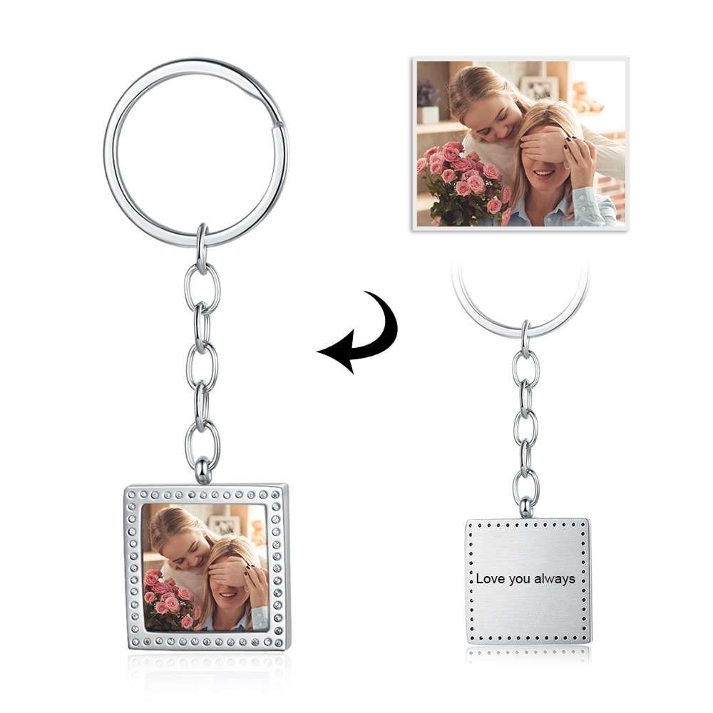 Custom Photo Keychain Rectangle Pendant with  Engraving Personalized Gift
