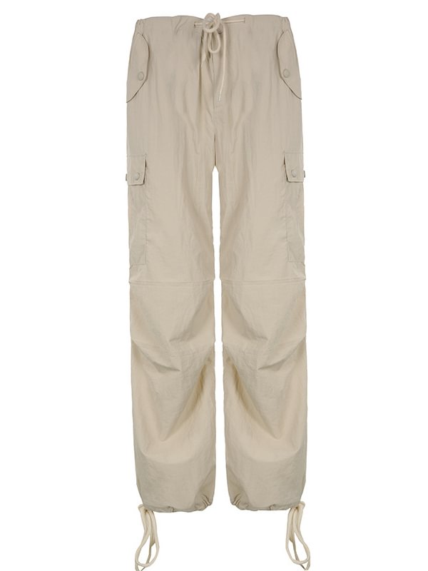 Statement Solid Color Drawstring Straight Ankle Banded Pants