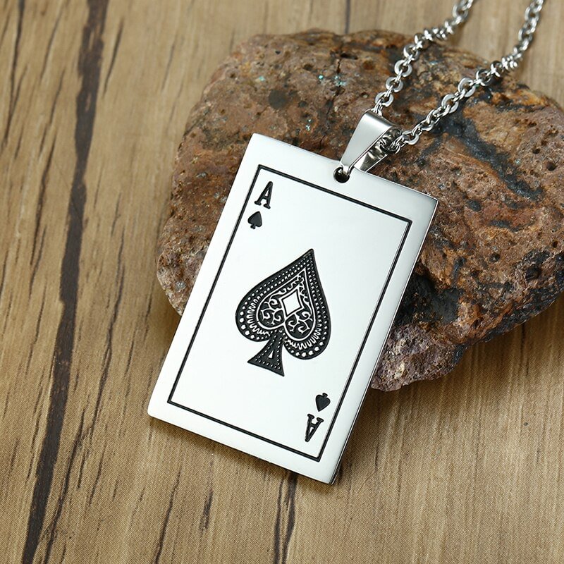 Personalized Lucky Ace of Spades Necklace Poker Pendant for Men
