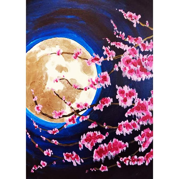 Peach Blossom Under Moon - Round Drill Diamond Painting - 30*40CM