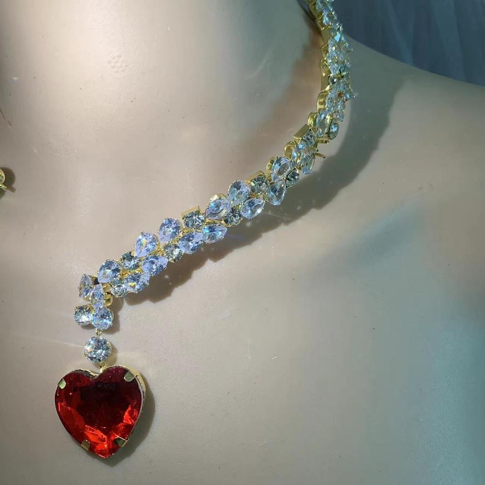 Sparkling Rhinestone Cubic Zirconia Big Heart Pendant Open Choker Necklace-VESSFUL