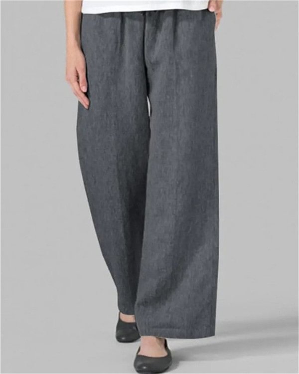 Women's Cotton Linen Pocket Loose Linen Pants Wide Leg Casual Pants Suitable For Summer