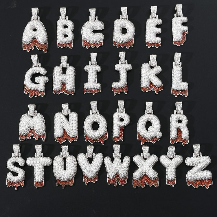 Iced Out Red Drip Bubble Letters Name Pendant Necklace