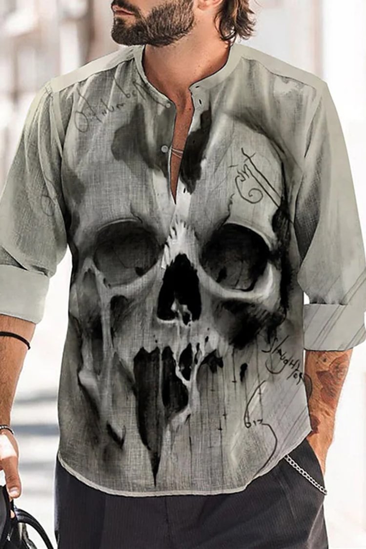 Tiboyz Men's Skeleton Casual Long Sleeve Shirt