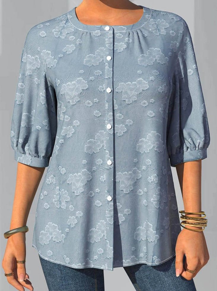 Solid Button Detail 3/4 Sleeve Blouse