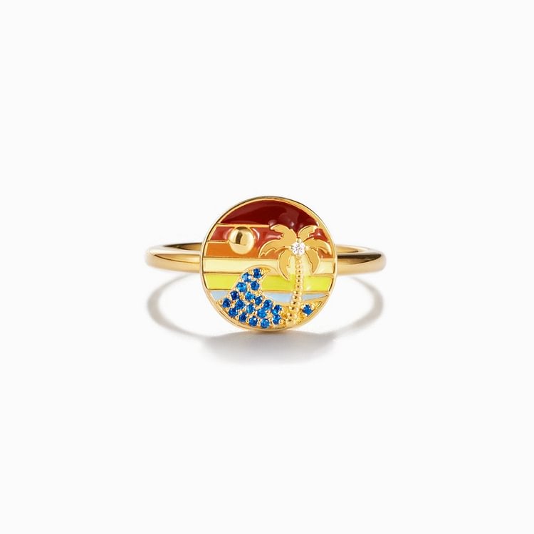 Hold Your Hand At 80 Palm Tree Beach Enamel Ring