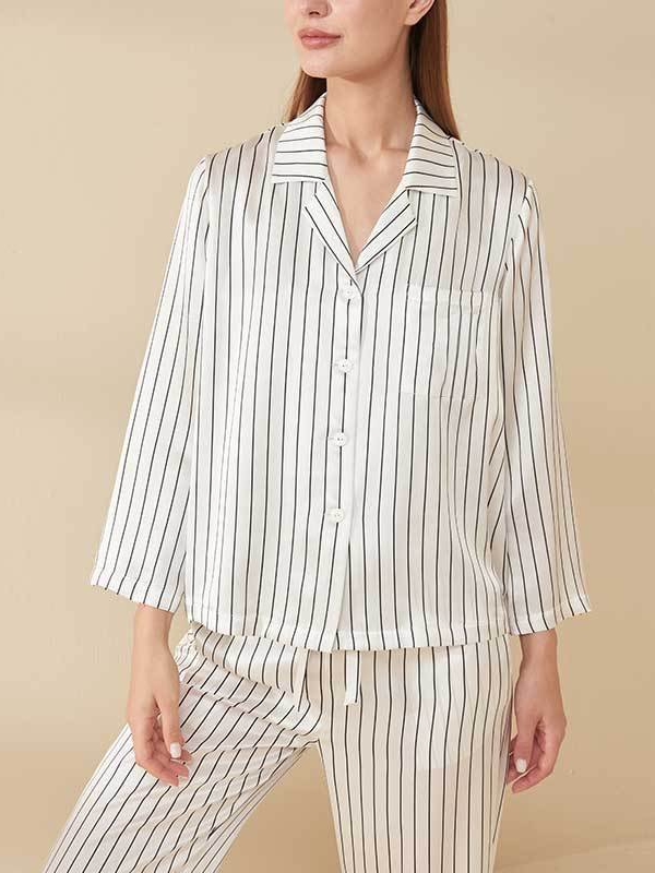 19 Momme Striped Women's Silk Pajamas-Real Silk Life