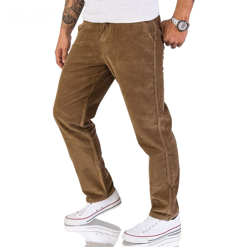 Men's Casual Pocket Design Camel Autumn Corduroy Pants-VESSFUL