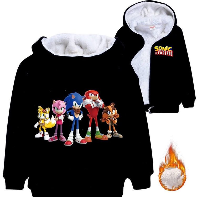 Sonic The Hedgehog Girls Boys Fleece Lined Winter Cotton Zip Up Hoodie-Mayoulove
