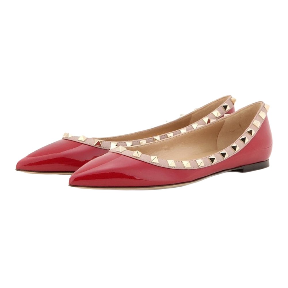 Pointed Toe Flats For Women Fashion Rivets Comfort Ballet Flats Red Shoes-vocosishoes