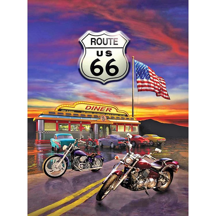 US 66 Motorcycle - Round Drill Diamond Painting - 40*50CM
