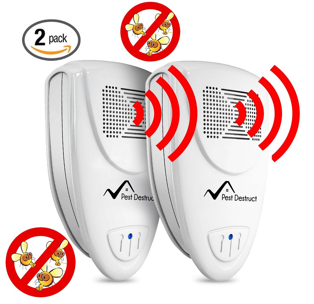 Ultrasonic Fruit Fly Repeller - PACK of 2 - 100% SAFE for Children and Pets - Quickly eliminates pests - Fruit Fleas, Mosquitoes, Spiders, Rodents - vzzhome