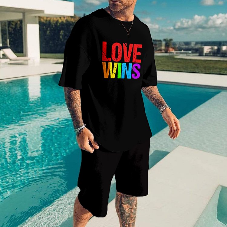 BrosWear Rainbow Love Wins Print T-Shirt And Shorts Two Piece Set