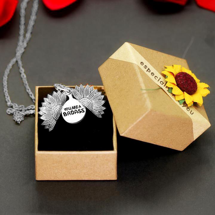 Sunflower Necklace You are a Badass Locket Necklace with Gift Box Inspiring Gift for Her