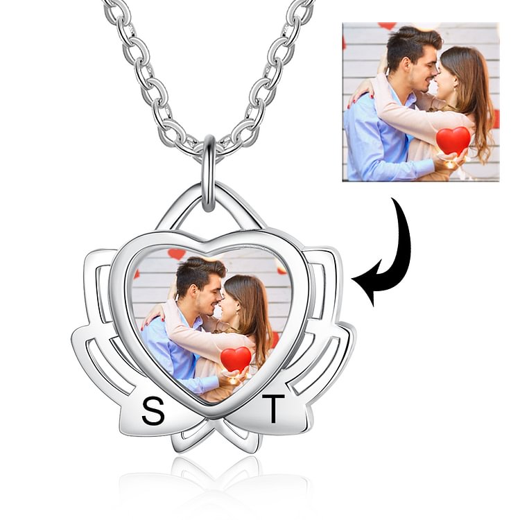 Personalized Lotus Necklace, Custom Heart-shaped Picture Necklace