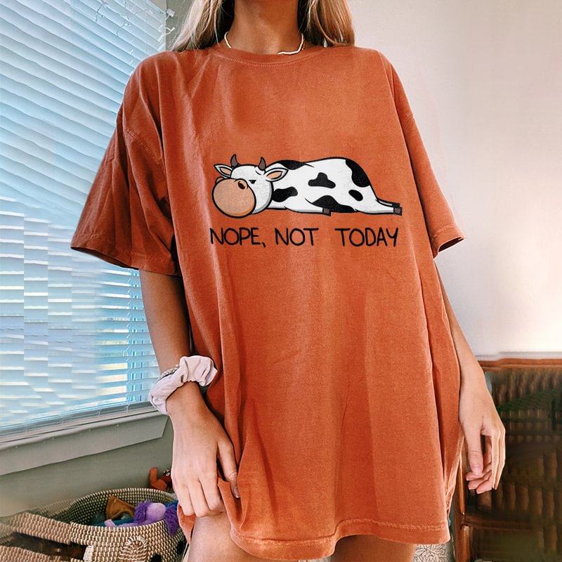 Minnieskull Orange dairy cow letter print casual T-shirt - Minnieskull