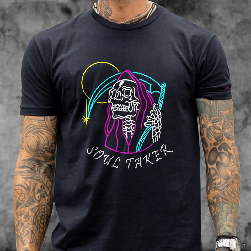 Livereid Soul Taker Men's Skeleton Short Sleeve Print T-shirt - Livereid
