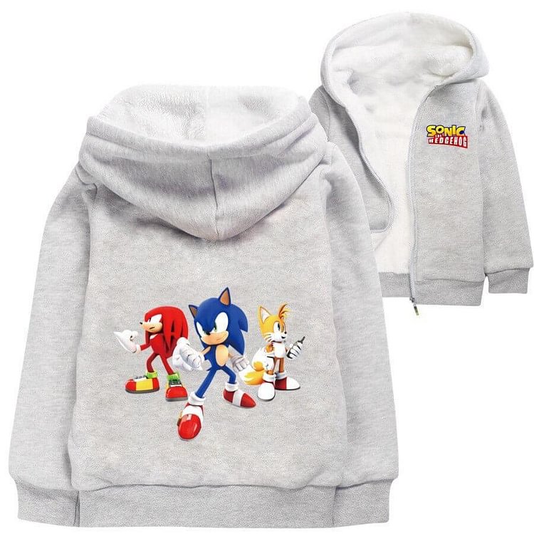 Mayoulove Sonic Mania Print Girls Boys Zip Up Fleece Lined Hooded Cotton Jacket-Mayoulove