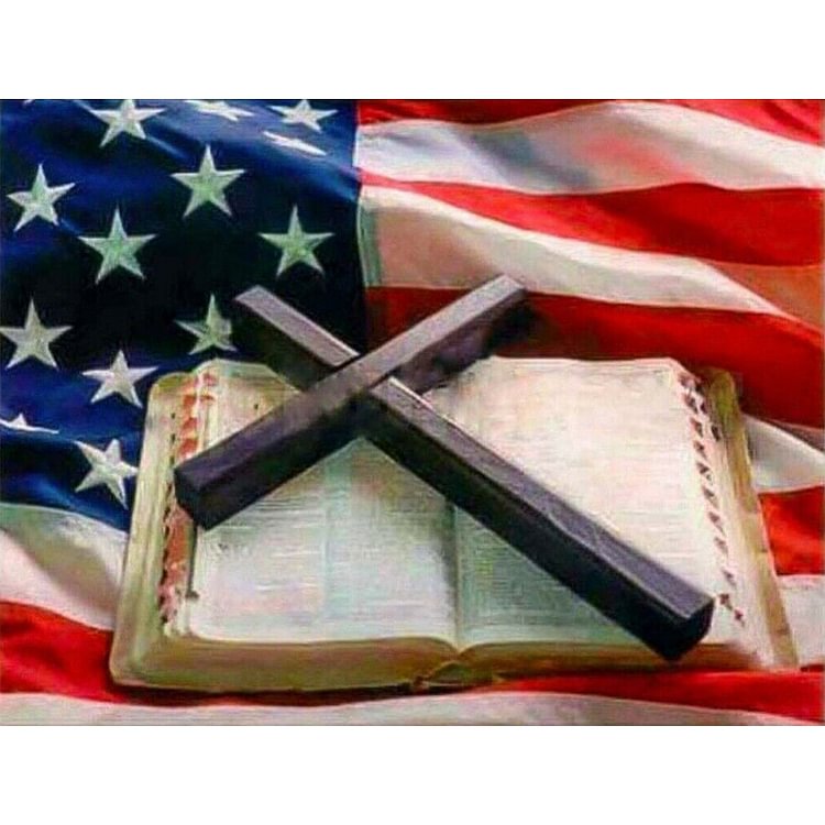 US Flag Cross Bible - Round Drill Diamond Painting - 40*30CM