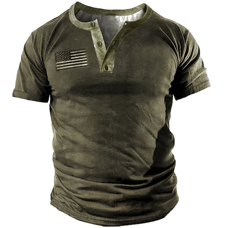 Men's Outdoor Retro Tactical Short Sleeve Henley Shirt / [viawink] /