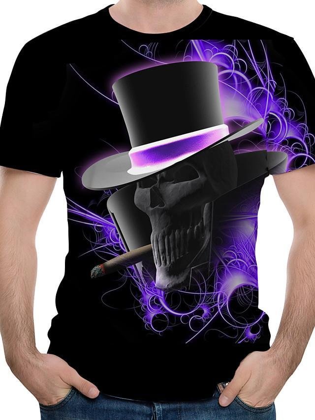 Men's 3D Graphic Print T-shirt Round Neck Black / Skull-Corachic
