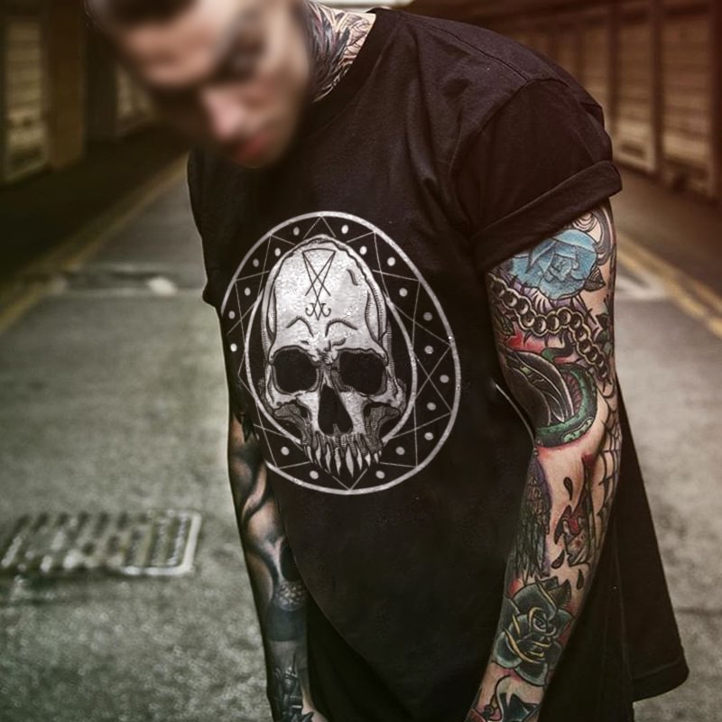 Magic Circle Skull Printing Men's T-shirt Designer -  UPRANDY