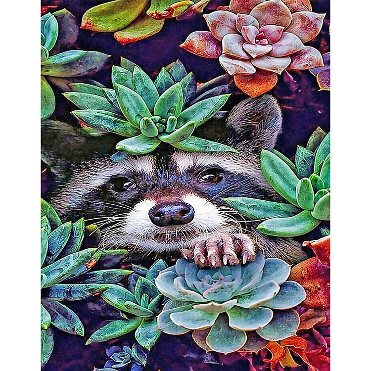 Flower Bush Raccoon - Round Drill Diamond Painting - 40*50CM